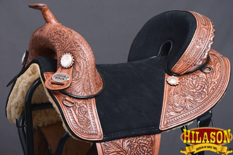 HILASON Western Horse Treeless Trail Barrel American Leather Saddle