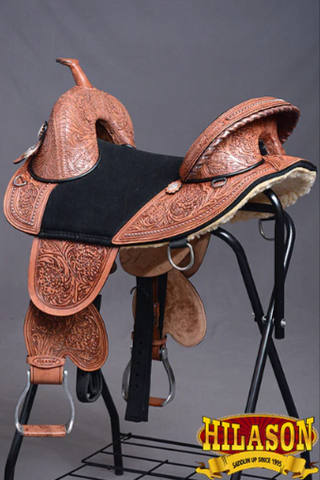 HILASON Western Horse Treeless Trail Barrel American Leather Saddle