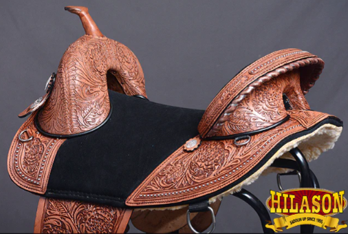 HILASON Western Horse Treeless Trail Barrel American Leather Saddle