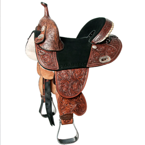 HILASON Western Horse Treeless Trail Barrel American Leather Saddle