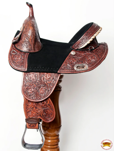 HILASON Western Horse Treeless Trail Barrel American Leather Saddle