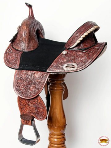 HILASON Western Horse Treeless Trail Barrel American Leather Saddle