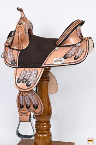 HILASON Western Horse Treeless Trail Saddle Genuine American Leather Tan l Saddle American Leather Tan