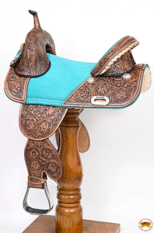 HILASON Western Horse Treeless Trail Barrel American Leather Saddle