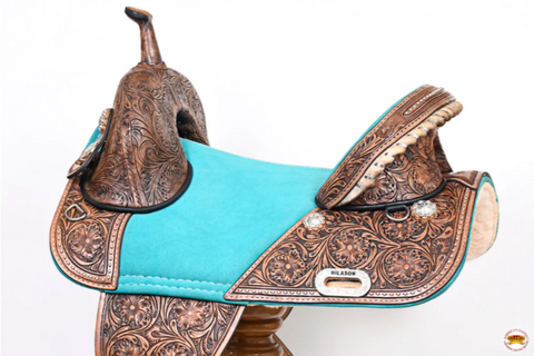 HILASON Western Horse Treeless Trail Barrel American Leather Saddle