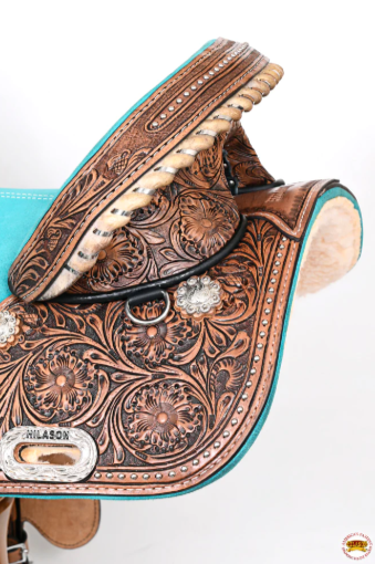 HILASON Western Horse Treeless Trail Barrel American Leather Saddle