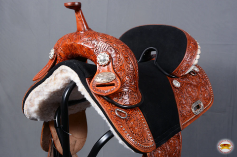 HILASON 15 Treeless Western Trail Barrel Racing American Leather Saddle