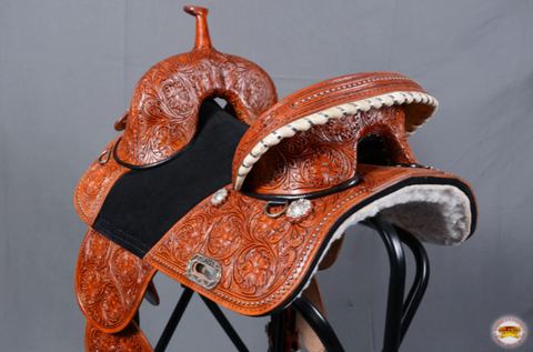 HILASON 15 Treeless Western Trail Barrel Racing American Leather Saddle