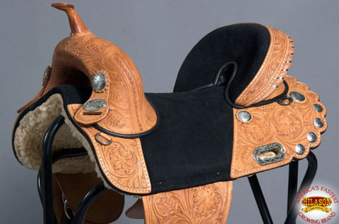 HILASON Treeless Western Trail Barrel American Leather Horse Saddle Tan