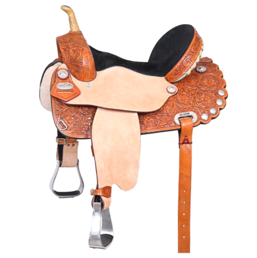 HILASON Tan American Leather Saddle - Treeless Trail Barrel