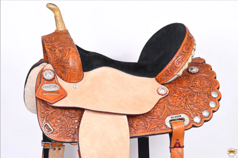 HILASON Tan American Leather Saddle - Treeless Trail Barrel