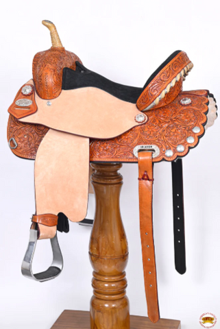 HILASON Tan American Leather Saddle - Treeless Trail Barrel