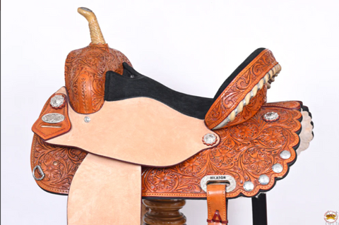 HILASON Tan American Leather Saddle - Treeless Trail Barrel