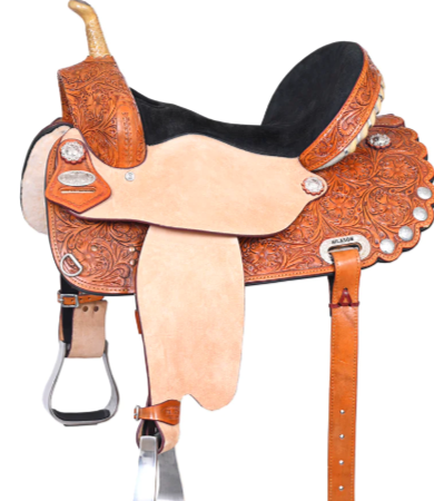 HILASON Tan American Leather Saddle - Treeless Trail Barrel