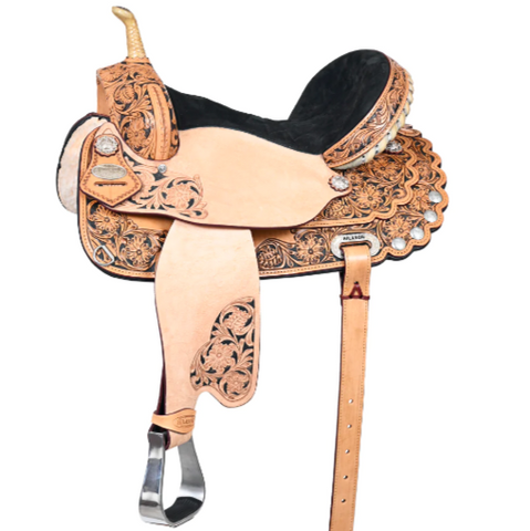 HILASON American Leather Saddle  - Treeless Trail Barrel