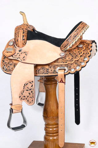 HILASON American Leather Saddle  - Treeless Trail Barrel