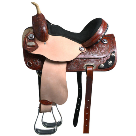 HILASON Western Horse Treeless Trail Barrel American Leather Saddle