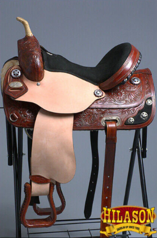 HILASON Western Horse Treeless Trail Barrel American Leather Saddle