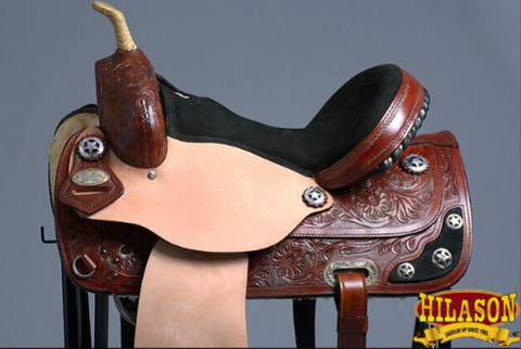 HILASON Western Horse Treeless Trail Barrel American Leather Saddle