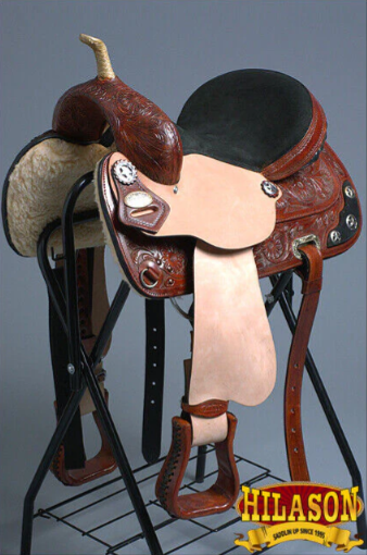 HILASON Western Horse Treeless Trail Barrel American Leather Saddle