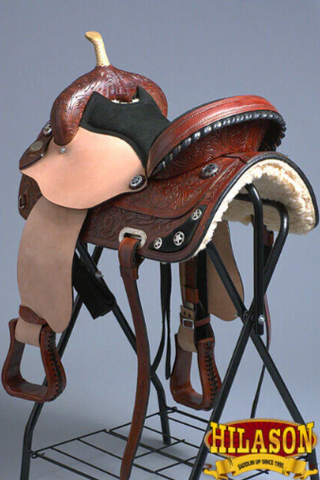 HILASON Western Horse Treeless Trail Barrel American Leather Saddle