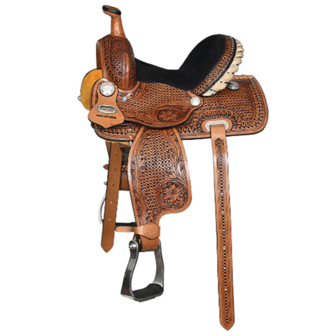 COMFYTACK Horse Barrel Racing American Leather Saddle Floral Dark Brown