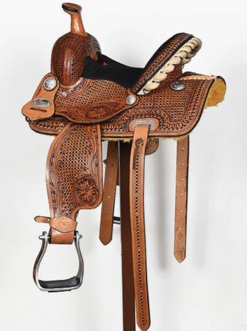 COMFYTACK Horse Barrel Racing American Leather Saddle Floral Dark Brown