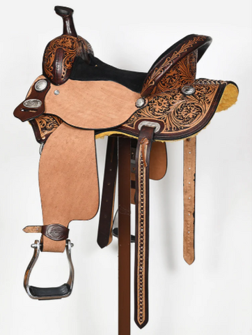 COMFYTACK Horse Barrel Racing American Leather Saddle Floral Dark Brown