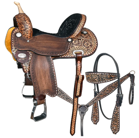 HILASON Western Horse Barrel Racing Saddle Trail American Leather With Tack Set