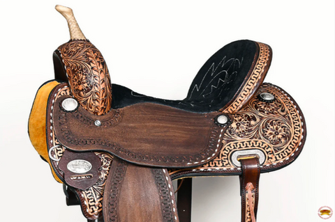 HILASON Western Horse Barrel Racing Saddle Trail American Leather With Tack Set