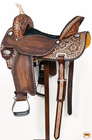 HILASON Western Horse Barrel Racing Saddle Trail American Leather With Tack Set