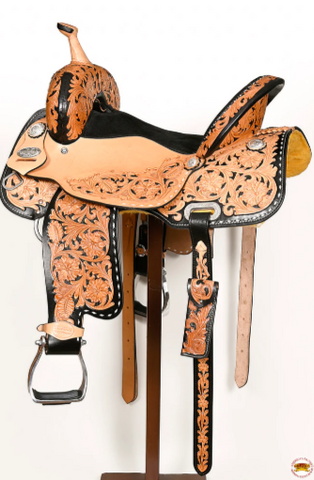 HILASON Western Horse Barrel Racing Saddle Trail American Leather With Tack Set