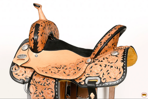 HILASON Western Horse Barrel Racing Saddle Trail American Leather With Tack Set