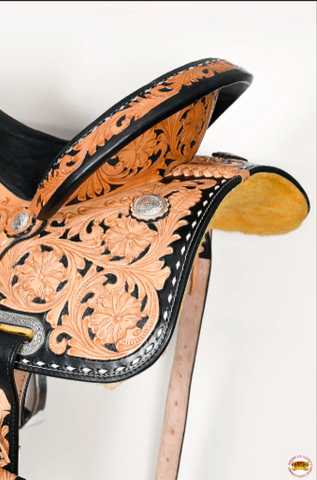 HILASON Western Horse Barrel Racing Saddle Trail American Leather With Tack Set