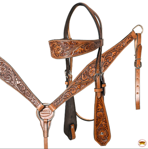 HILASON Western Horse Barrel Racing Saddle Trail American Leather With Tack Set