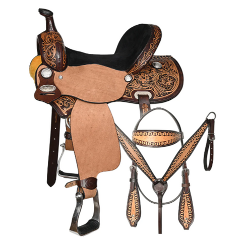 Western Horse Barrel Racing Trail Pleasure American Leather Saddle Tack Set Brown Comfytack by Hilason