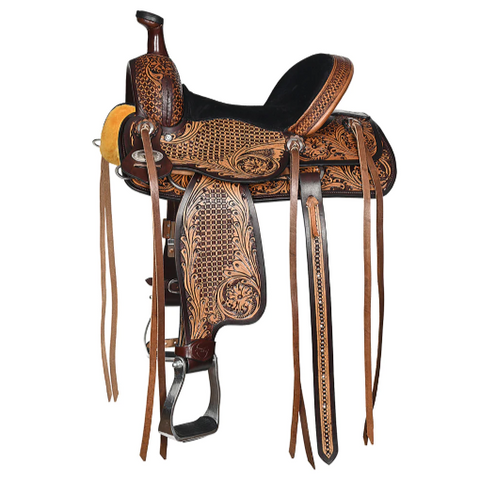 COMFYTACK Horse Barrel Racing American Leather Saddle Floral Dark Brown