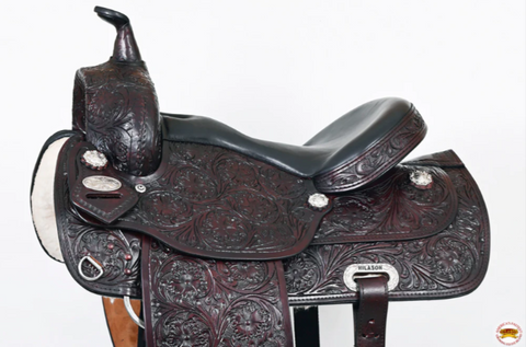 HILASON Western Draft Horse Trail Pleasure American Leather Saddle