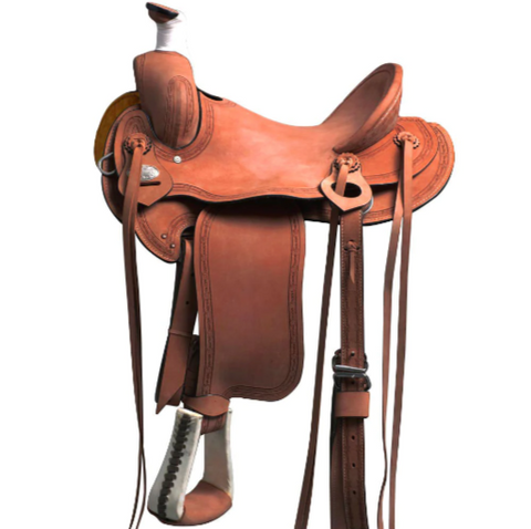 HILASON Western Horse Saddle American Leather Ranch Roping Trail Oiled Tan