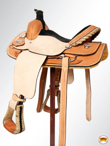 HILASON Western Horse Saddle American Leather Basketweave Ranch Roping Cowboy