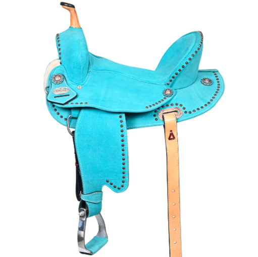 HILASON Western Horse Flex Tree Barrel Trail in American Leather Saddle Turquoise