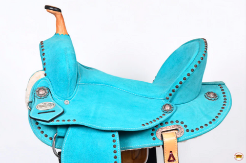 HILASON Western Horse Flex Tree Barrel Trail in American Leather Saddle Turquoise