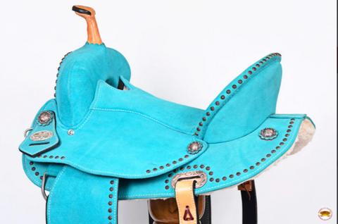 HILASON Western Horse Flex Tree Barrel Trail in American Leather Saddle Turquoise