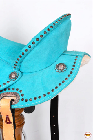 HILASON Western Horse Flex Tree Barrel Trail in American Leather Saddle Turquoise