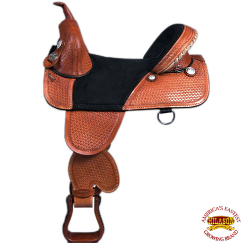 HILASON Western Horse Treeless Trail Barrel American Leather Saddle Tack