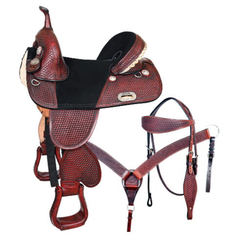 HILASON Treeless Trail Barrel American Leather Saddle Tack Set