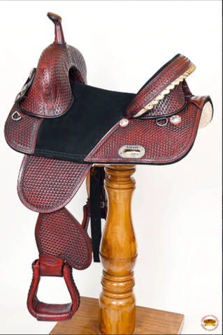 HILASON Treeless Trail Barrel American Leather Saddle Tack Set