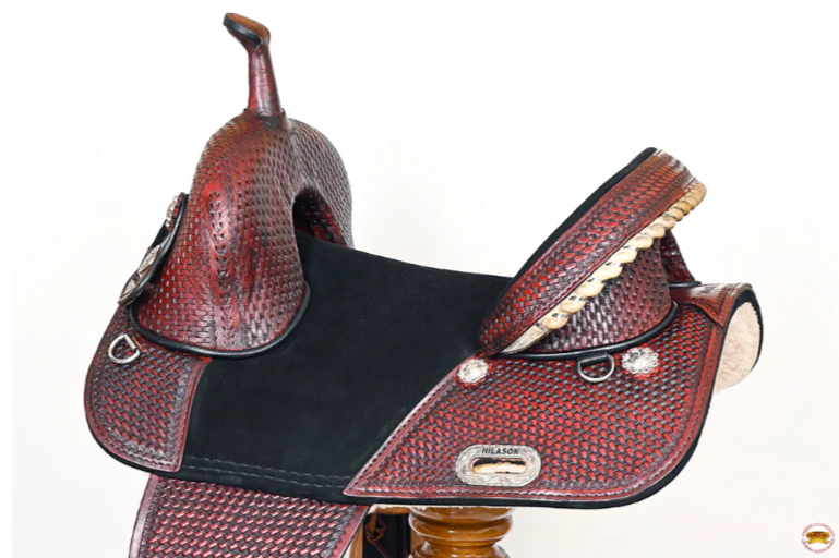 HILASON Treeless Trail Barrel American Leather Saddle Tack Set