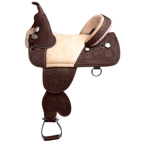 HILASON Treeless Western Trail Barrel Racing American Leather Saddle