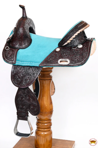 HILASON Western Horse Treeless Trail Barrel American Leather Saddle